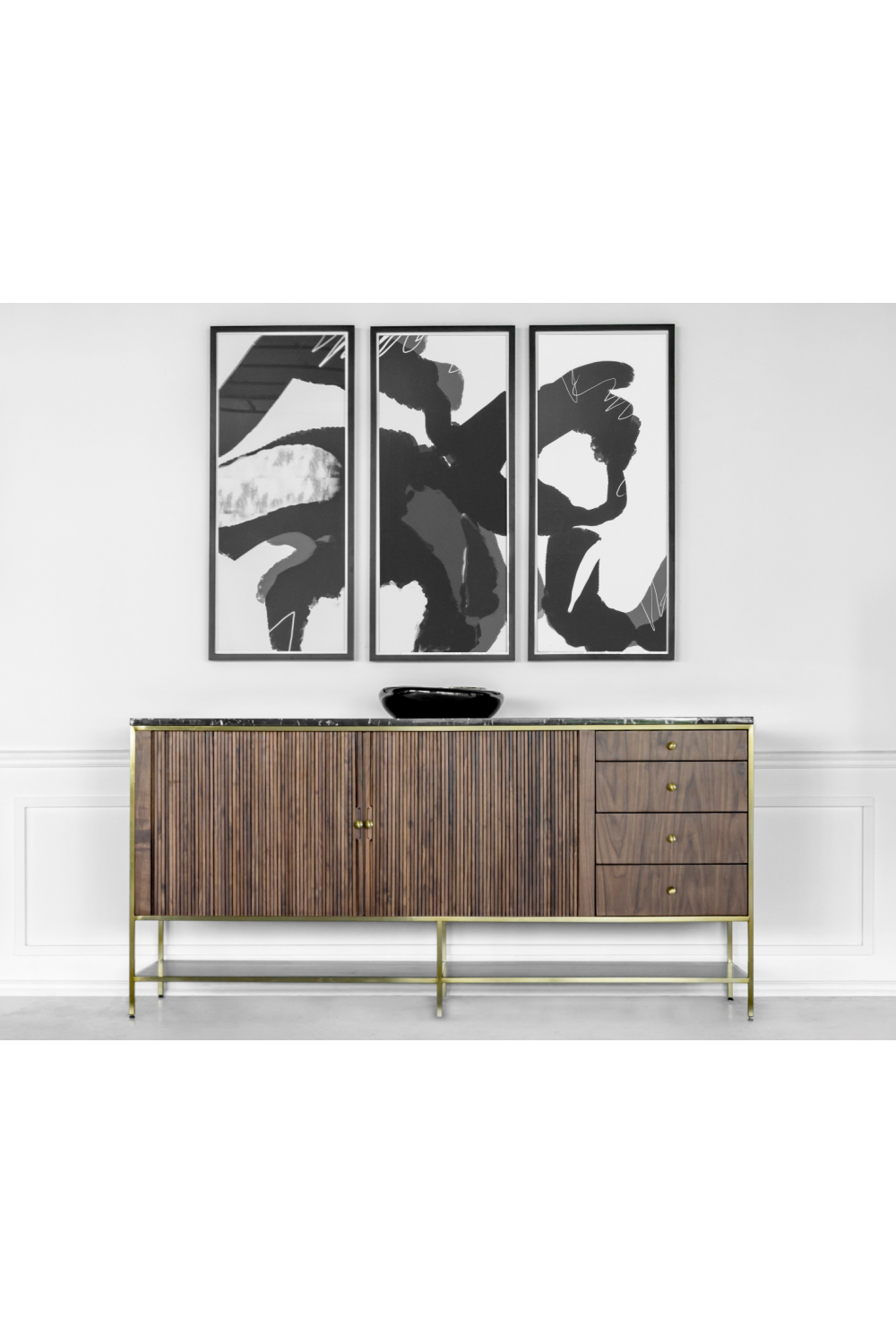 Wooden Sideboard with Black Marble Top L | Andrew Martin Chester