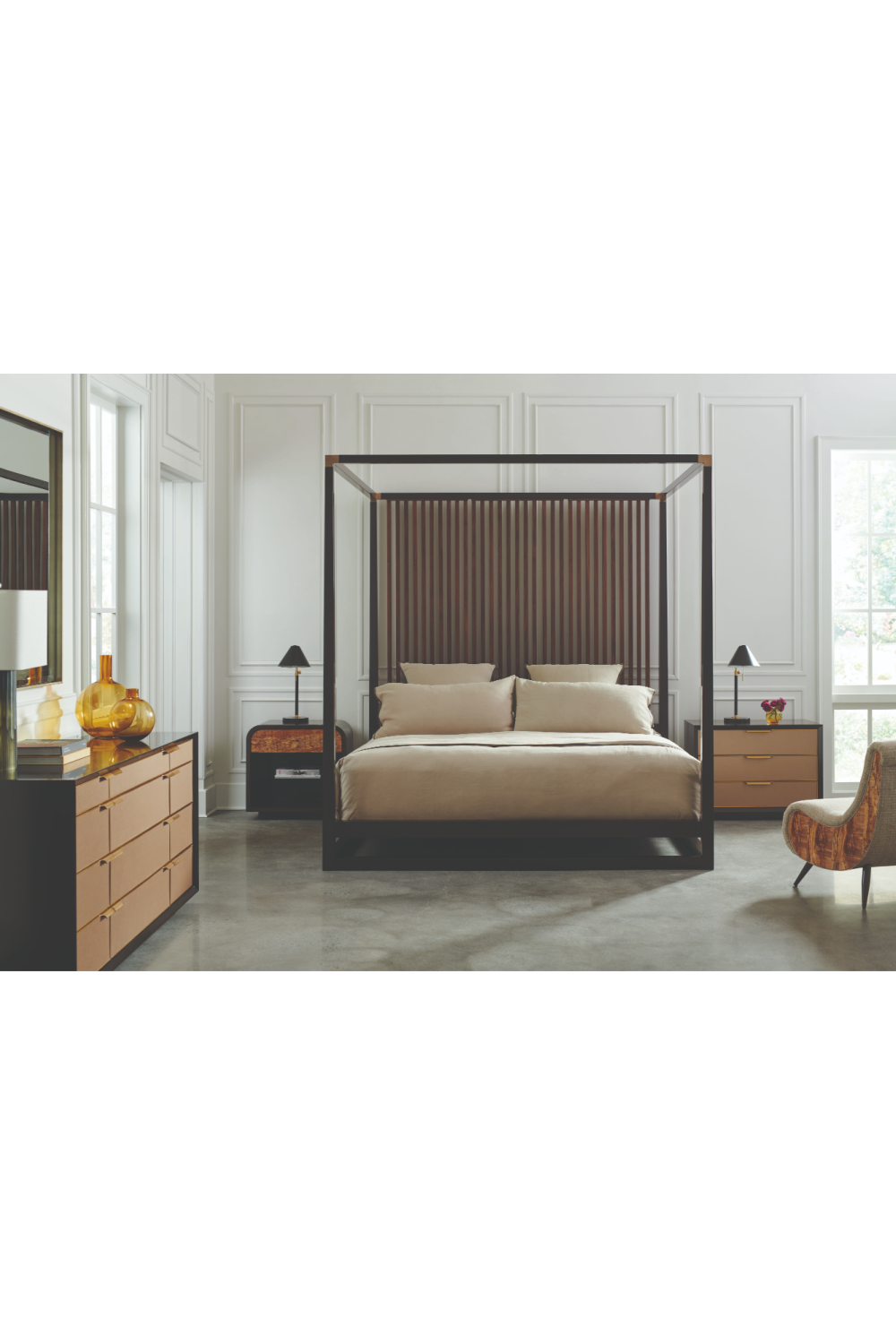 Brown Wooden Canopy Bed | Caracole Pinstripe | Oroa.com