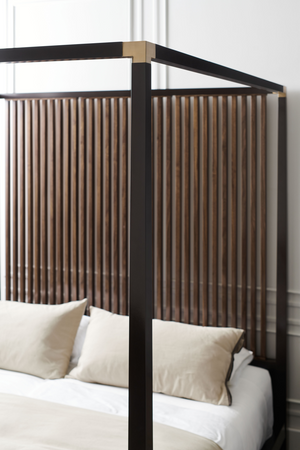 Brown Wooden Canopy Bed | Caracole Pinstripe | Oroa.com