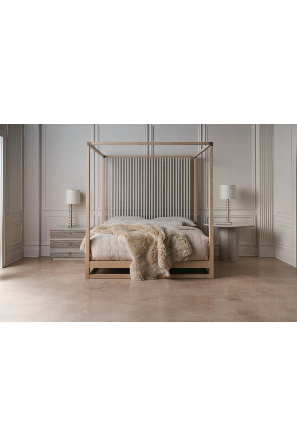 Light Oak Canopy Bed | Caracole Pinstripe | Oroa.com