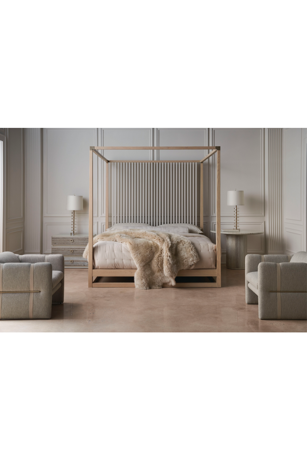 Light Oak Canopy Bed | Caracole Pinstripe | Oroa.com