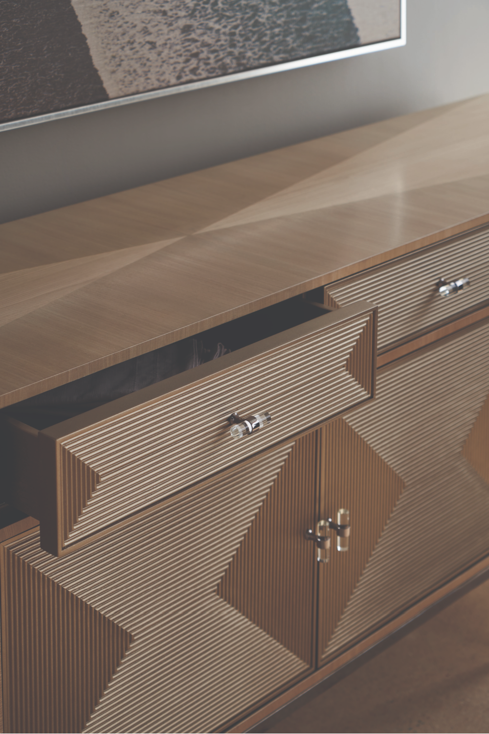 Geometrical Patterned Wooden Sideboard | Caracole Low Rise | Oroa.com