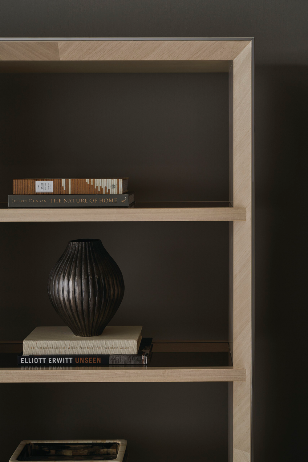 Bronze Glass Shelf Bookcase | Caracole High Rise | Oroa.com