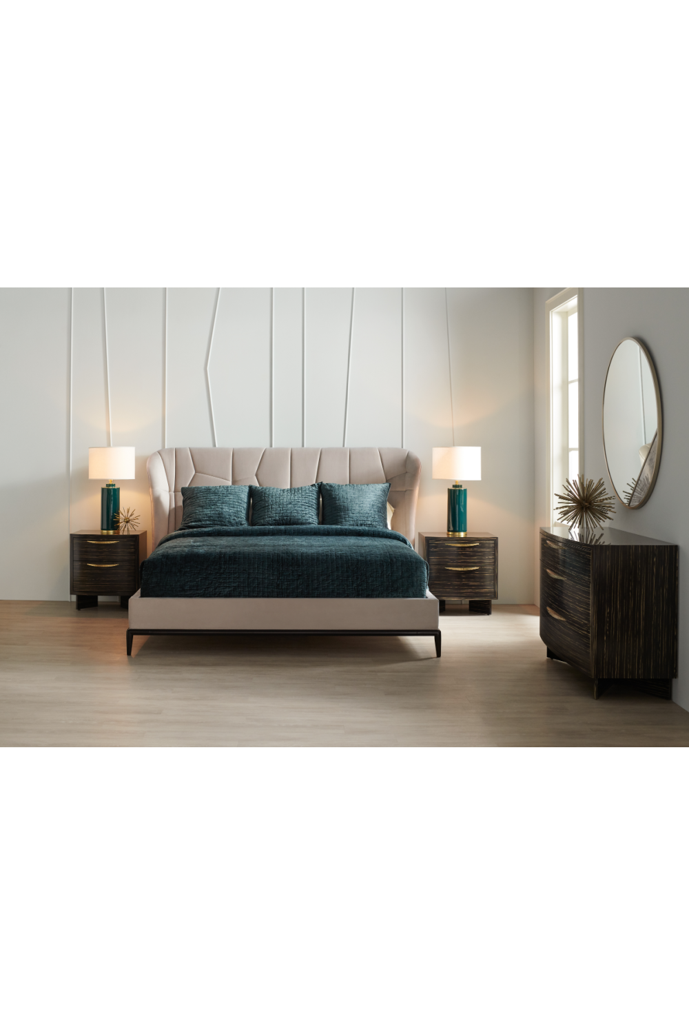 Beige Modern Upholstered California King Bed | Caracole Vector | Oroa.com