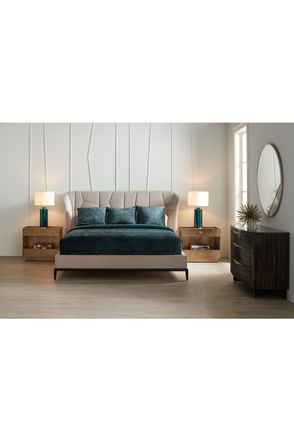 Beige Modern Upholstered California King Bed | Caracole Vector | Oroa.com