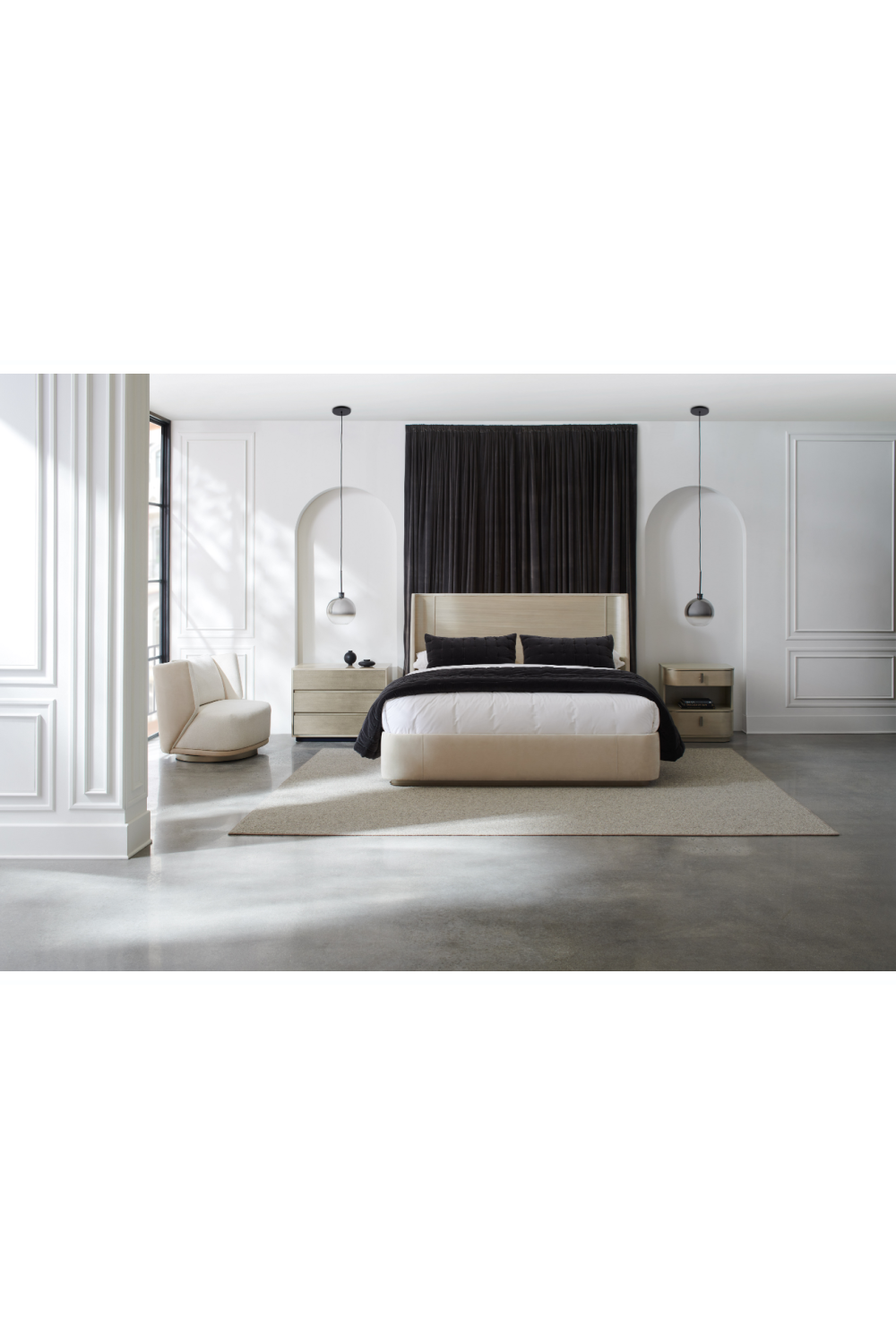 Beige Suede Upholstered California King Bed | Caracole Da Vita | Oroa.com