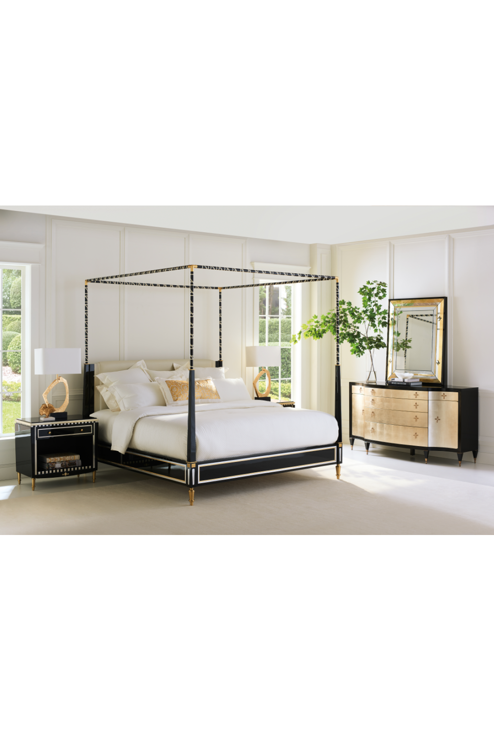 Black Leather Canopy Bed | Caracole The Couturier | Oroa.com
