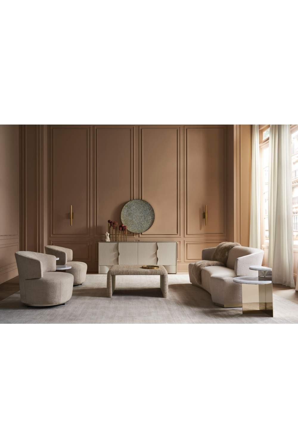 Cream Velvet Swivel Chair | Caracole Olympia | Oroa.com