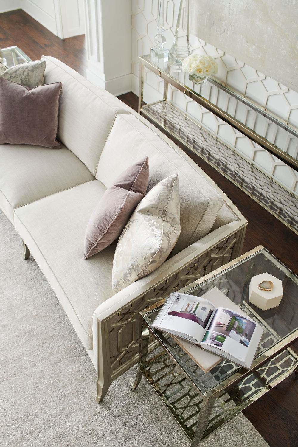 Cream Carved Modern Sofa | Caracole Just Duet | Oroa.com