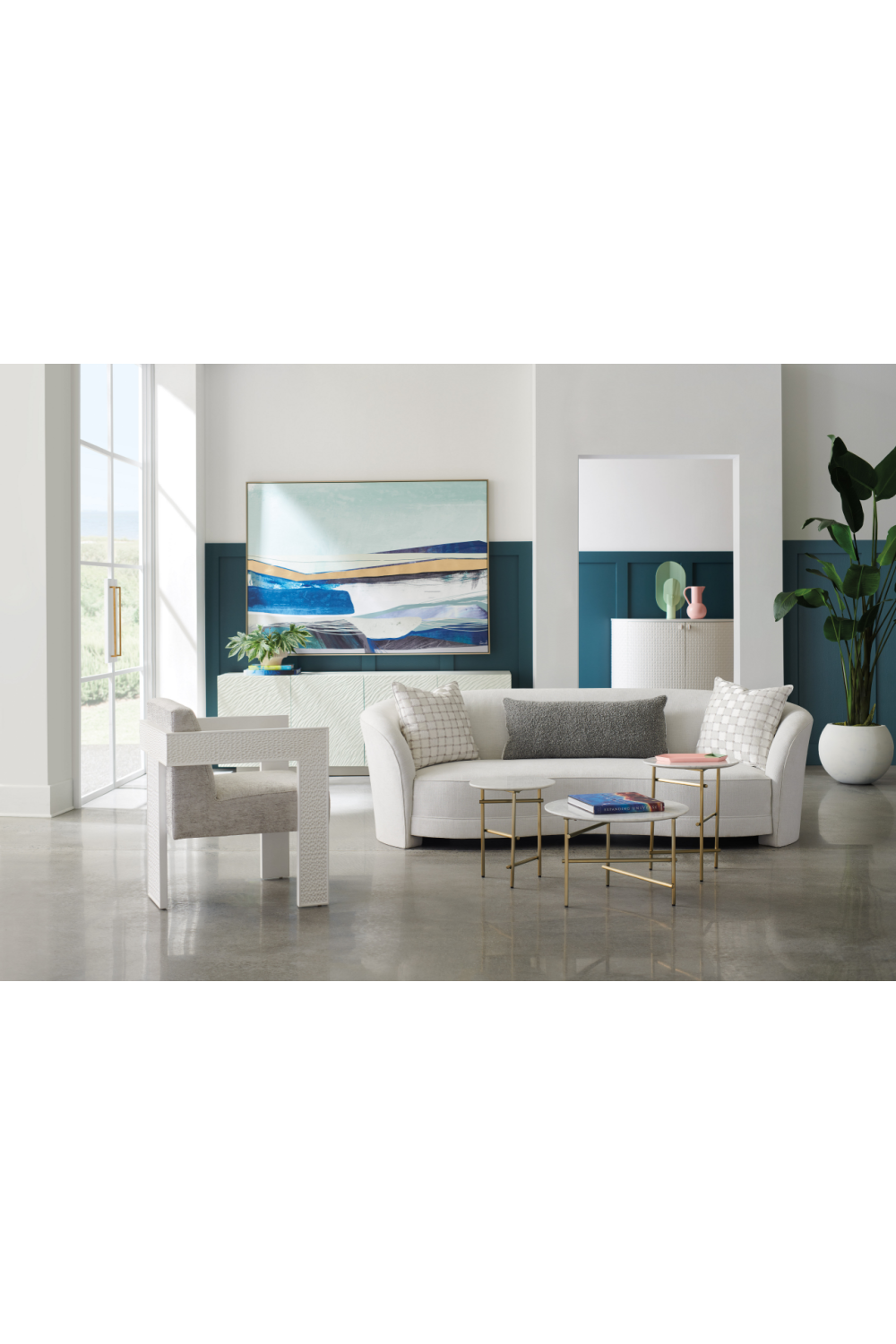 Light Gray Curved Sofa | Caracole Ahead Of The Curve | Oroa.com