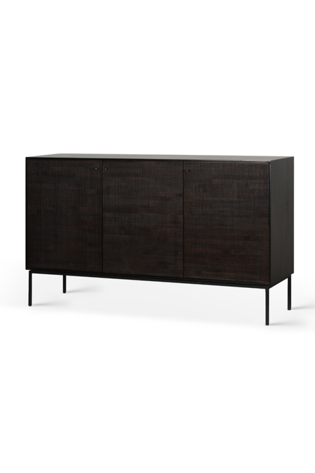 Varnished Teak Black Sideboard | Ethnicraft Grooves | OROA.com