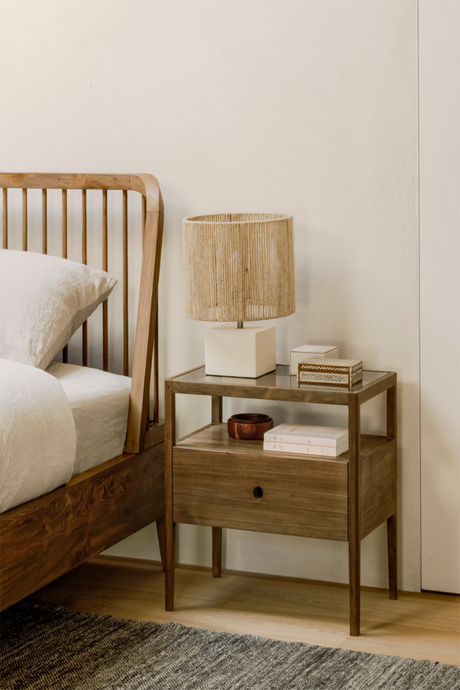   Glass Top Teak Nightstand | Oroa.com
