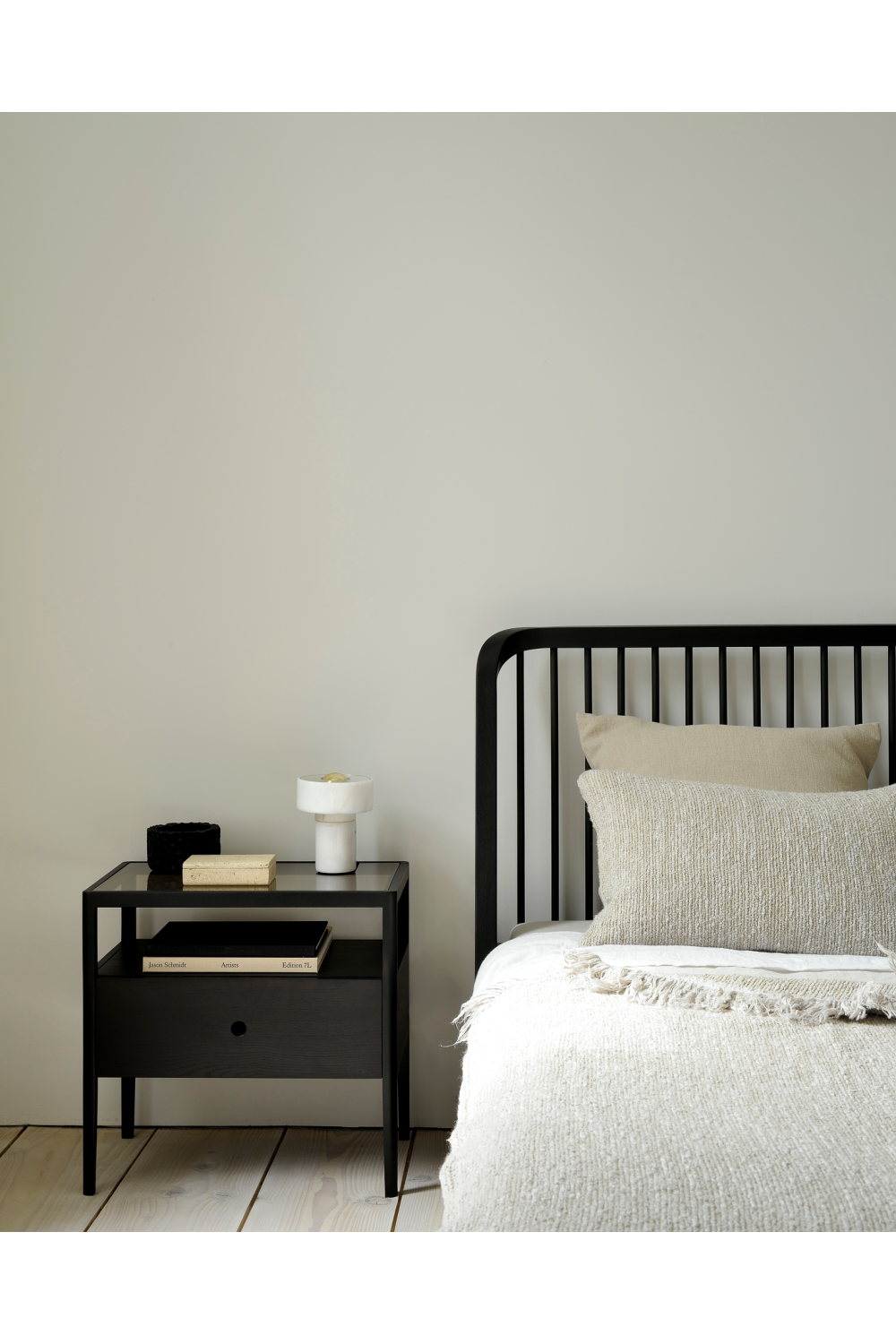 Glass Top Black Oak Nightstand | Ethnicraft Spindle | Oroa.com