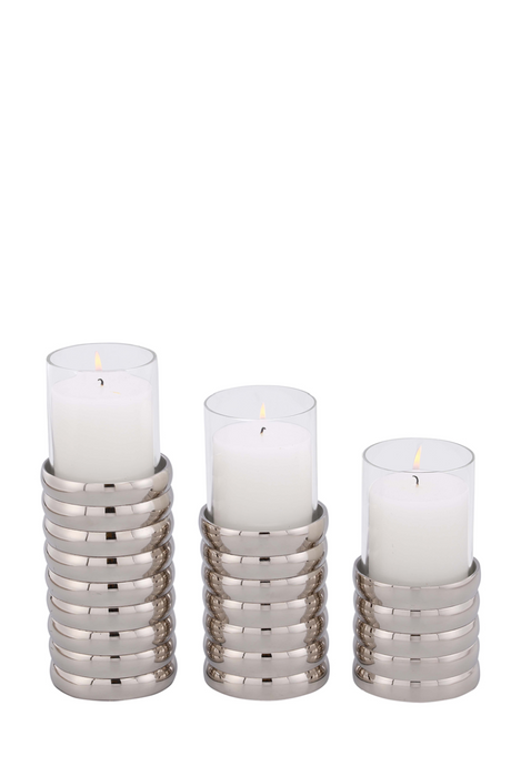 Silver Ribbed Candle Holder (L) | Liang & Eimil Pillar | Oroa.com