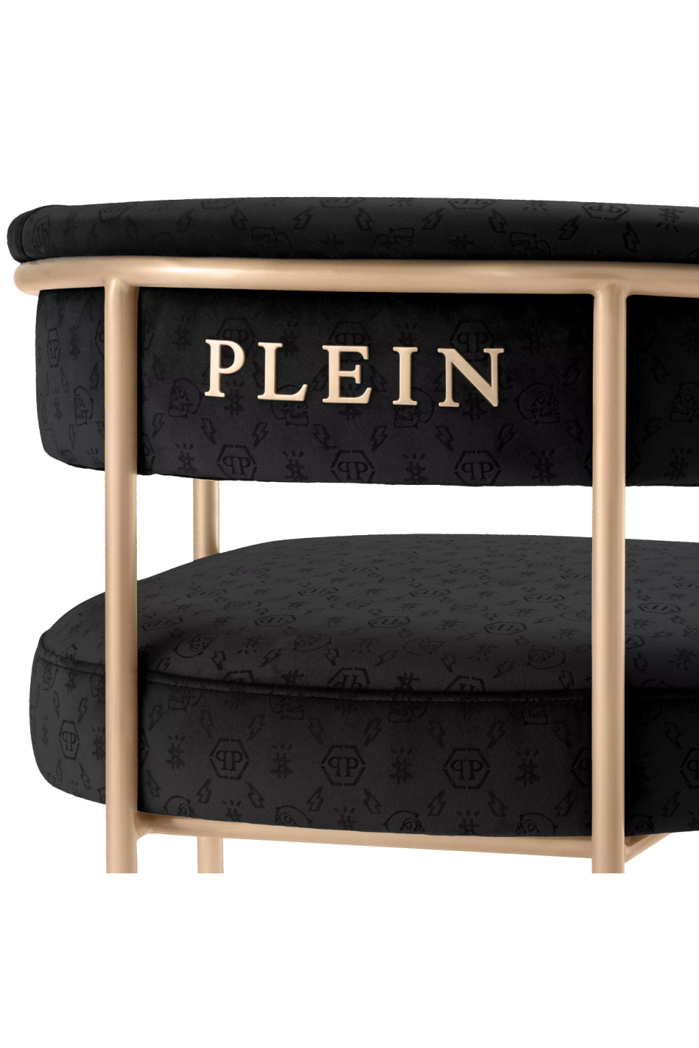 Black Curved Velvet Dining Chair | Philipp Plein Monogram | Oroa.com