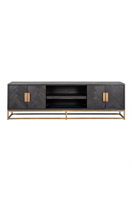 Brass Framed Oak TV Unit | Richmond Interiors Blackbone | Oroa.com