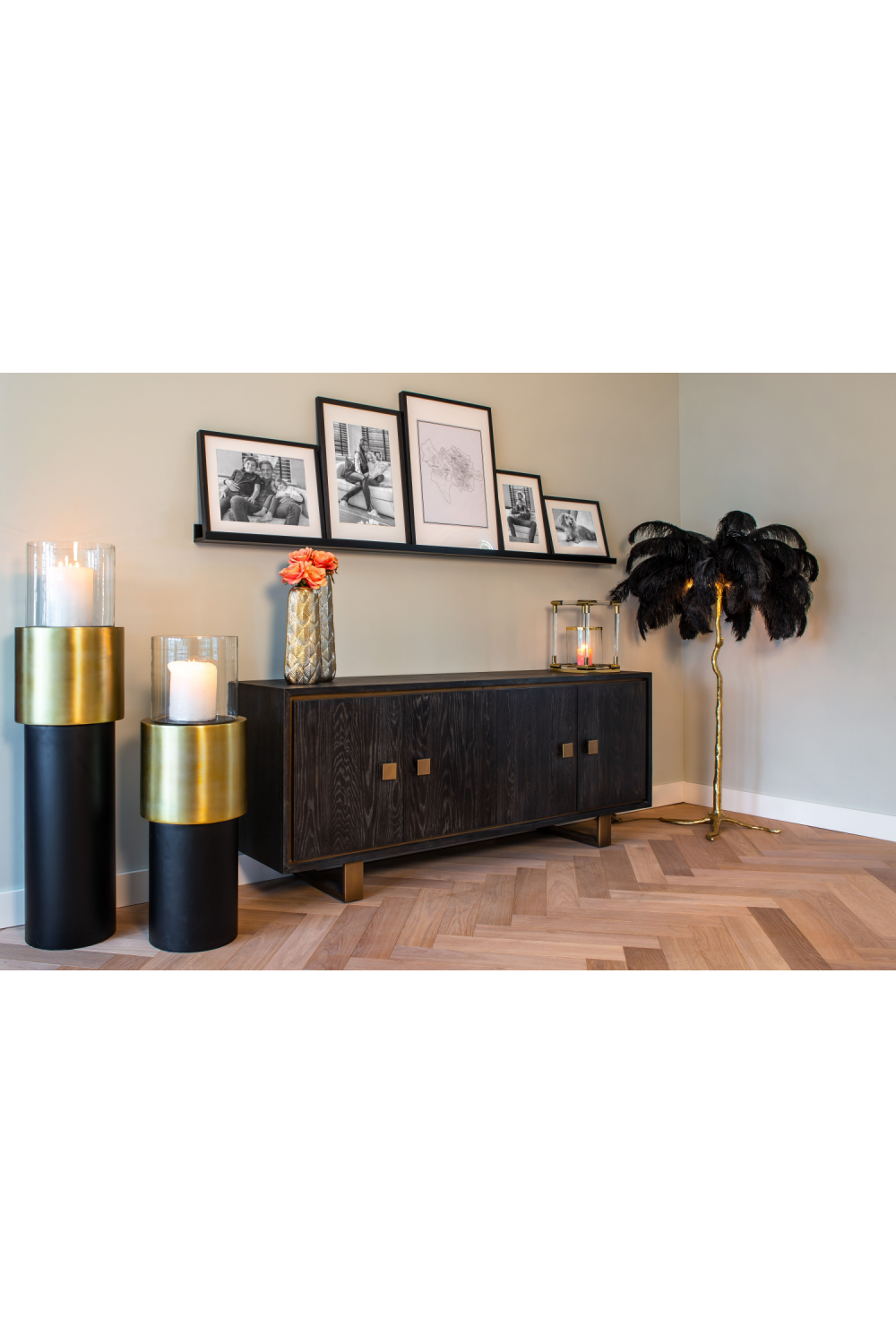 Black Oak Gold Accent Sideboard | Richmond Interiors Hunter | OROA.com
