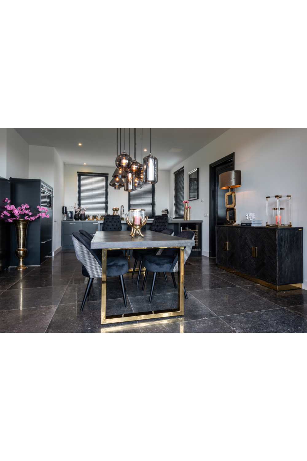 Black Velvet Gold Accent Bar Stool | OROA Imani | OROA