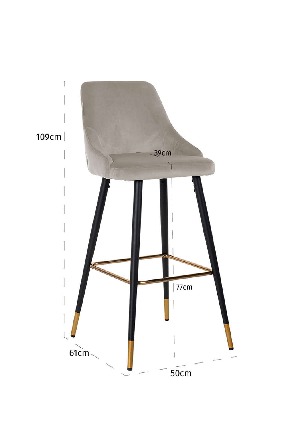 Khaki Velvet Gold Accent Bar Stool | OROA Imani | OROA