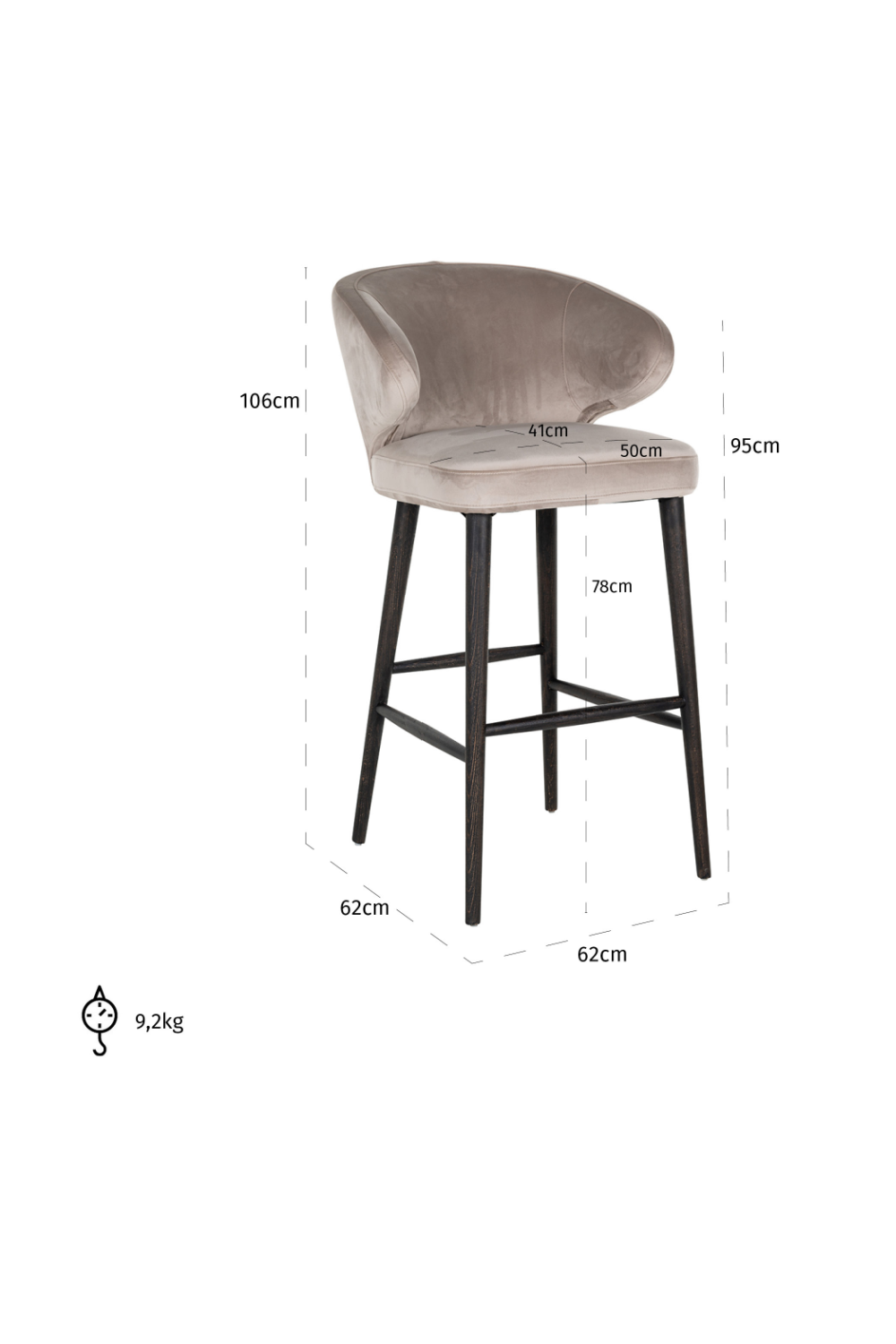 Modern Velvet Bar Stool | OROA Indigo | Oroa.com