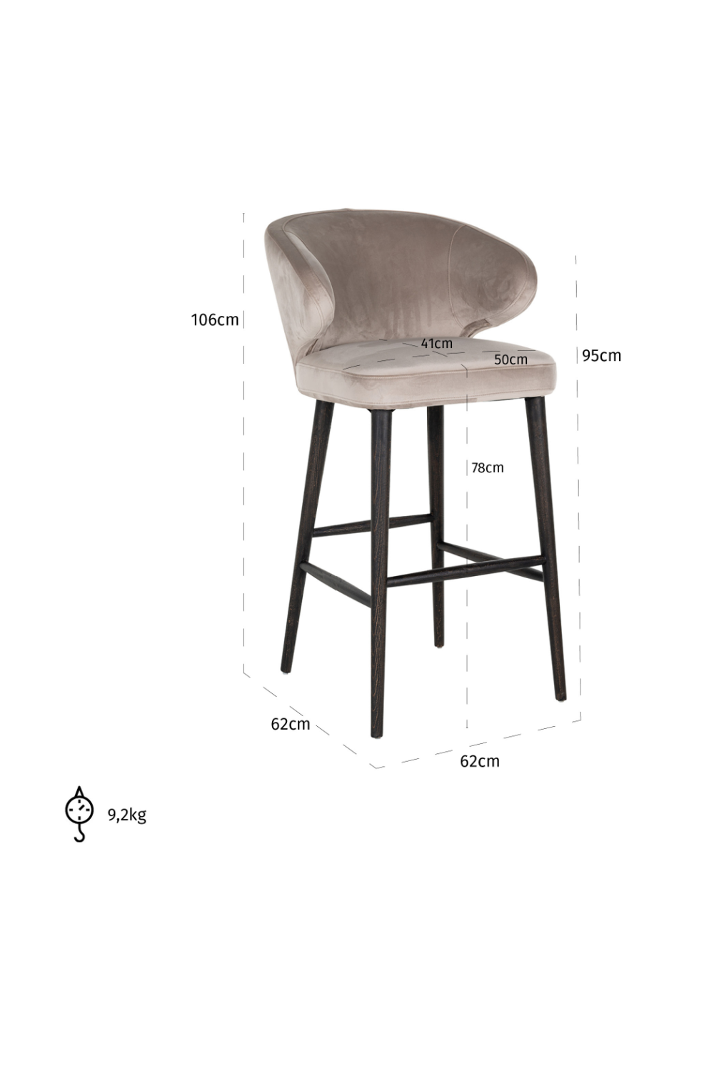 Modern Velvet Bar Stool | Richmond Interiors Indigo | Oroa.com