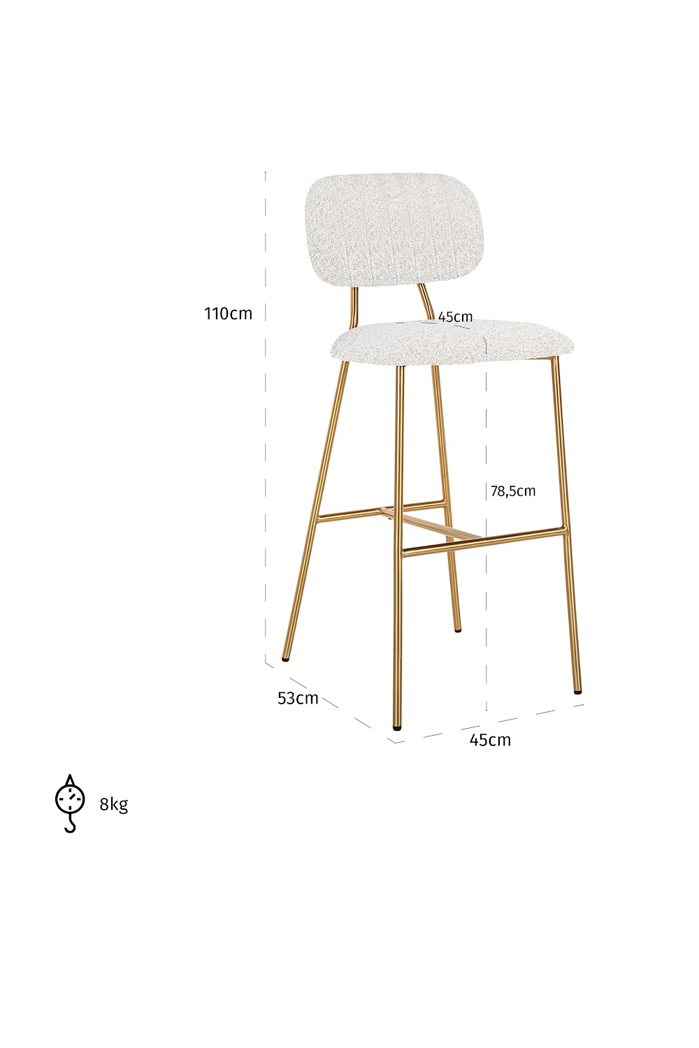 White Bouclé Gold Framed Bar Stool | OROA Xenia | OROA.com