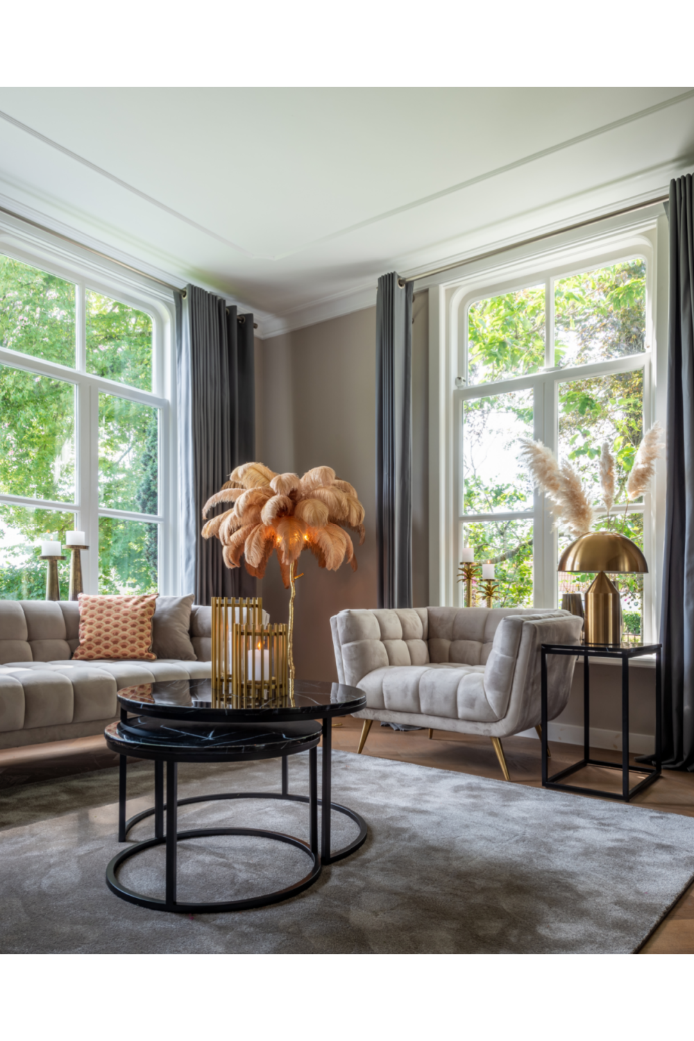 Khaki Velvet Channel Stitched Sofa | OROA Huxley | OROA.com